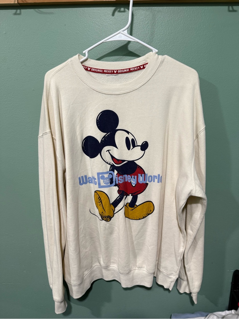 Disney Cream Crewneck Sweatshirt with Mickey Graphic